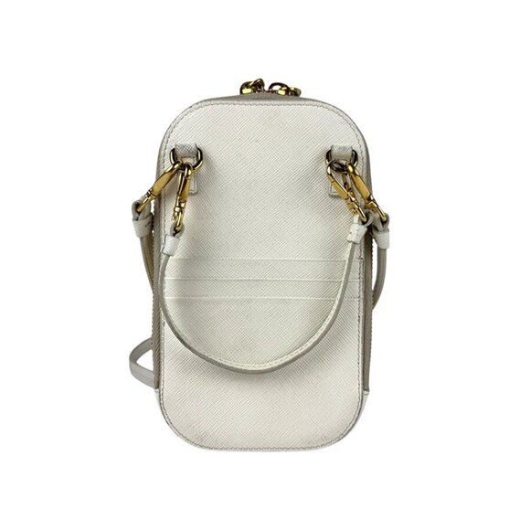 PRADA Crossbody Shoulder Bag Phone Holder Pouch Off White/Red Leather - Picture 3 of 13